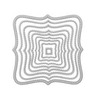 Die Stanzschablone: Neun verschiedene geschwungene Rahmen von Stanzenshop.de zeigt neun geschwungene, quadratische Metallschablonen, konzentrisch auf weißem Hintergrund - ideal fürs Basteln und Scrapbooking.