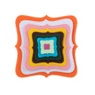 Neun verschiedene geschwungene Rahmen von Stanzenshop.de: Bunte, gestapelte Quadrat-Stanzschablonen mit Ziernähten - ideal für Scrapbooking oder Bastelprojekte.