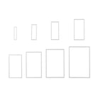 Sieben leere rechteckige Rahmen in verschiedenen Größen sind in zwei Reihen auf einem weißen Hintergrund angeordnet - perfekt für Cardmaking oder Scrapbooking mit der Stanzschablone Rechteckige Rahmen in sieben verschiedenen Größen von Stanzenshop.de.