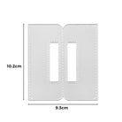 Die Stanzschablone Griffe von Stanzenshop.de ist eine flache, rechteckige Metallplatte (10,2 x 9,3 cm) mit zwei vertikalen Schlitzen und abgesteppten Kanten - ideal für kreative Scrapbooking-Projekte.