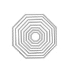 Acht achteckige Rahmen in verschiedenen Größen, hergestellt mit der Stanzschablone Achteckige Rahmen von Stanzenshop.de, sind symmetrisch auf weißem Hintergrund angeordnet - ideal zum kreativen Basteln.