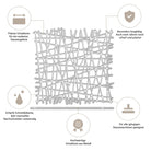 Die Stanzschablone Gittermuster von Stanzenshop.de zeichnet sich durch ein abstraktes Kreuzmuster aus, das durch Hinweise auf Präzision, Haltbarkeit, scharfe Kanten, Kompatibilität und Qualität hervorgehoben wird - ideal für Scrapbooking oder Karten basteln.