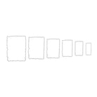 Die Stanzschablone: Sechs gewellte Rahmen in verschiedenen Größen von Stanzenshop.de zeigt sechs gewellte rechteckige Rahmen, sortiert von groß bis klein auf weißem Hintergrund - ideal zum Basteln und Scrapbooking.