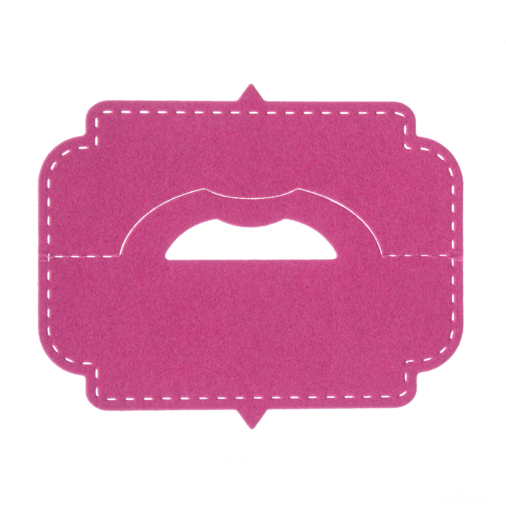 Rosafarbenes Papier mit gestanzter Lippenform, gestrichelten Linien, die ein faltbares Design andeuten, und einem Stanzenschablone Verschluss für Tüten-Verschluss von Stanzenshop.de.