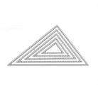 Die "Stanzschablone Fünf Dreiecke mit gesticktem Rand" von Stanzenshop.de ist ein Set von fünf ineinander verschachtelten dreieckigen Stanzformen mit gesticktem Rand, perfekt zum Basteln oder Scrapbooking, hier konzentrisch angeordnet auf weißem Hintergrund.