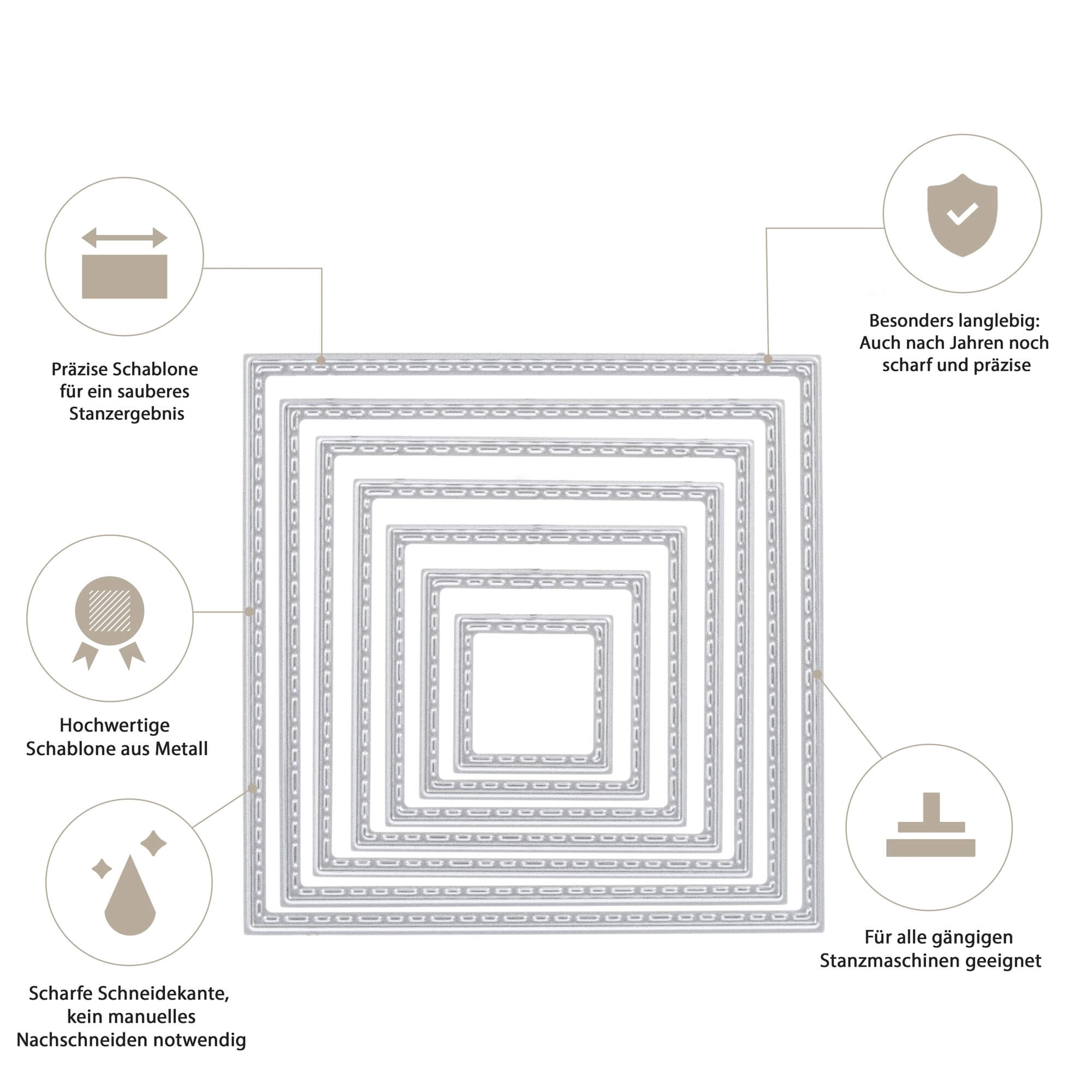 Stanzschablone: Sieben quadratische Rahmen von Stanzenshop.de-hochwertige, langlebige Metall-Dies in verschiedenen Größen. Scharfe Kanten & vielseitig einsetzbar für Scrapbooking, kompatibel mit vielen Maschinen.