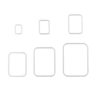 Die Stanzschablone Sechs Rahmen mit runden Ecken von Stanzenshop.de zeigt sechs transparente, rechteckige Rahmen in verschiedenen Größen, die auf weißem Hintergrund als perfekte Stanzschablone fürs Scrapbooking angeordnet sind.