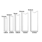 Die Stanzschablone Fünf lange Wimpel von Stanzenshop.de umfasst fünf V-förmige Rechtecke (Höhe 11,4-16,8cm, Breite 1,9-5,7cm), die von klein nach groß angeordnet sind - perfekt für Scrapbooking- oder Bastelprojekte.