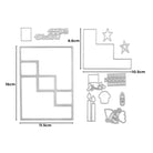 Das Stanzenshop.de Stanzschablone Geburtstagsset mit Rahmen bietet Stanzformen aus Metall in verschiedenen Formen und Größen, die jeweils deutlich in Zentimetern beschriftet sind - perfekt für Scrapbooking oder zum Basteln eines einzigartigen Geburtstagssets.