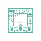 Die Stanzschablone Bären im Rahmen" von Stanzenshop.de zeigt einen quadratischen Ausschnitt mit drei Teddybären, Herzen, Spruchbändern und "Beautiful Baby" - ideal zum Scrapbooking oder Basteln mit Ihren Lieblingsstanzprojekten.