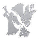 Zwei silberne Metallstanzteile, "Stanzschablone: Zwei Engel" von Stanzenshop.de-ideal für Basteln Winter oder Stanzen Weihnachten Projekte.