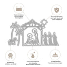 Schema der Stanzenshop.de Stanzschablone: Krippenszene mit Tieren und den drei Weisen, Hervorhebung von präzisem, haltbarem, hochwertigem Metall, ideal für Basteln und Stanzen - perfekt zum Basteln von Krippen.