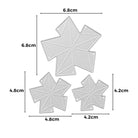 Drei silberne, dreidimensionale Sternformen (6,8 cm, 4,8 cm, 4,2 cm) von Stanzschablone: Drei Sterne (dreidimensional) von Stanzenshop.de-ideal für Bastelset Weihnachten und kreative Projekte.