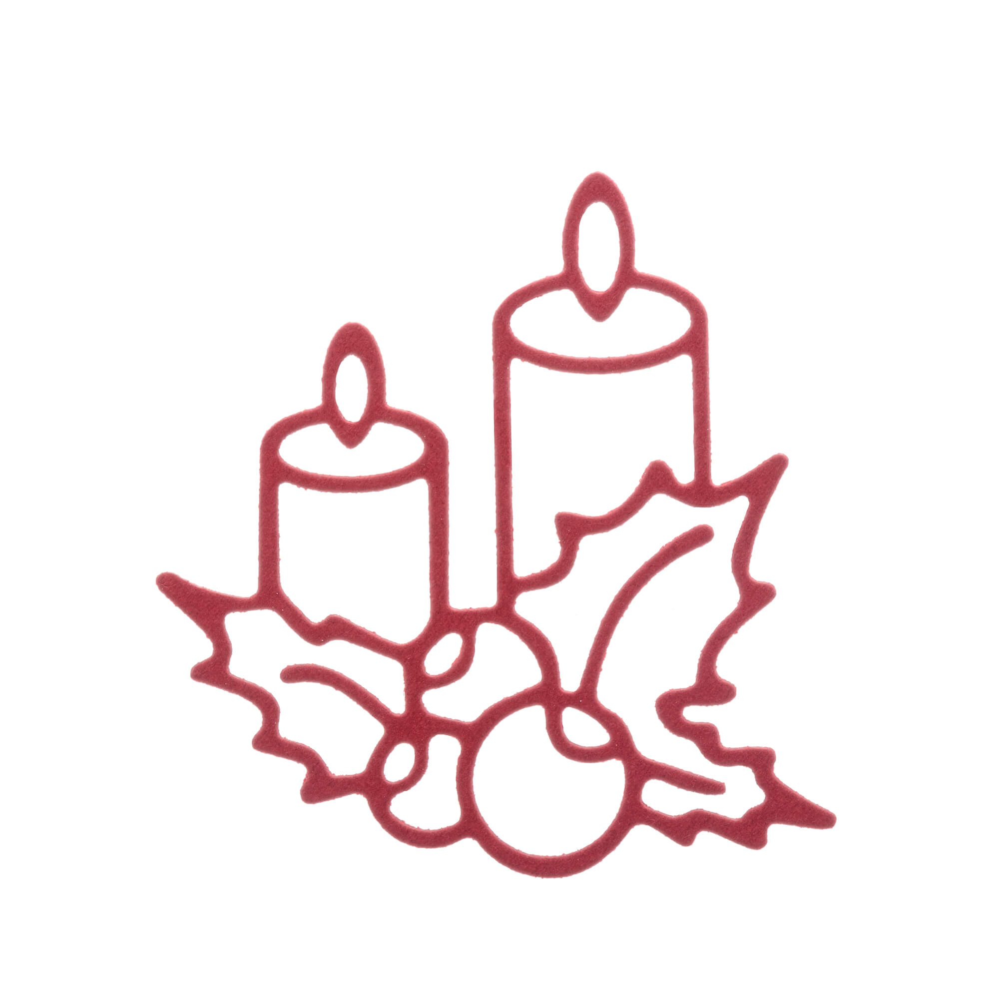 Roter Umriss von zwei Kerzen mit Stechpalme auf weiß - ideal zum Basteln zu Weihnachten oder als Stanzenshop.de "Stanzschablone: Kleiner Adventskranz" gestalten.