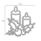 Die Stanzenshop.de Stanzschablone: Kleiner Adventskranz ist eine Metallstanze, die zwei Kerzen mit Stechpalmenblättern und Beeren zeigt, perfekt zum Basteln zu Weihnachten. Größe: 6,2 x 6,1 cm.