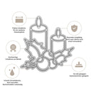 Die Stanzschablone "Kleiner Adventskranz" von Stanzenshop.de zeigt zwei Kerzen mit Stechpalmenblättern und Beeren, ideal als Weihnachtsstanze fürs Basteln. Deutsche Gravur betont Schärfe, Haltbarkeit und Eignung für gängige Maschinen.