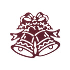 Eine kastanienbraune Silhouette von zwei festlichen Glocken mit Bändern und Stechpalmen, inspiriert von Stanzschablone: Zwei Weihnachtsglocken von Stanzenshop.de, die ein weihnachtliches Thema auf einem weißen Hintergrund symbolisieren.