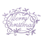 Die Stanzenshop.de Stanzschablone: Schriftzug Merry Christmas mit Ranken bietet einen festlichen Ausschnitt mit "Merry Christmas" Text, wirbelnden Linien und Stechpalmen - ideal für Weihnachten oder Scrapbooking Schablonen Projekte.