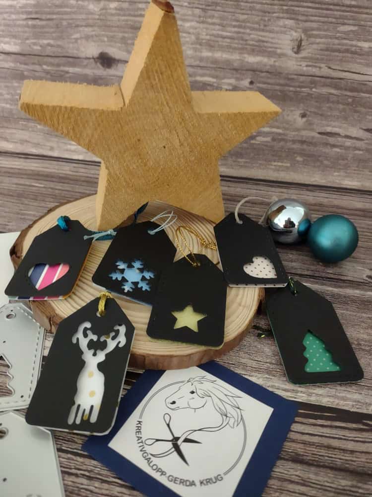 Inspiration Stanzschablone Sechs Anhänger mit Weihnachtsmotiven