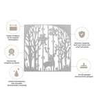 Die Stanzenshop.de "Stanzschablone: Landschaft mit Bäumen und einem Reh im Rahmen" zeigt ein Hirsch- und Baumdesign - ideal für Wintermotive und Weihnachtsbasteleien, mit deutschen Icons, die Qualität und Langlebigkeit betonen.
