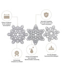 Die Stanzschablone "Drei kleine Schneekristalle" von Stanzenshop.de bietet drei präzise, langlebige Metallschablonen für Basteln, mit scharfen Kanten, hoher Qualität und Kompatibilität mit gängigen Schneidemaschinen.