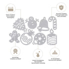 Das Stanzenshop.de Stanzschablonen-Set mit acht Weihnachtsmotiven enthält u.a. Schneemann, Glocke, Ilex, Lebkuchenmann und Kerze - perfekt als Stanzschablonen Weihnachten für kreative Bastelprojekte und mit Hinweisen zur Qualität auf Deutsch.