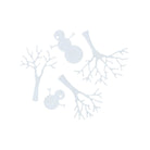 Die Stanzschablone Schneemänner und Bäume von Stanzenshop.de zeigt weiße Papierausschnitte von zwei Schneemännern und zwei blattlosen Bäumen - ideal zum Basteln von Winterprojekten oder zum Aufwerten Ihrer Scrapbooking-Kreationen.