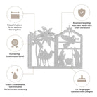 Die Stanzschablone Krippenlaterne von Stanzenshop.de ist eine silberne Metallstanze mit Krippenszene, präziser und langlebiger Qualität, scharfer Schnittkante und Kompatibilität mit Stanzmaschinen - perfekt für Weihnachtsbasteleien.