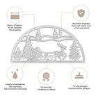 Die Stanzschablone Schlitten im Halbkreis von Stanzenshop.de ist eine halbrunde Metallstanze mit einer Winterszene, die Schlitten- und Rentiermotive zeigt. Sie zeichnet sich durch Schärfe, Haltbarkeit und Qualität aus und passt auf Standard-Stanzmaschinen.