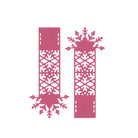 Zwei rosafarbene Lesezeichen mit verschlungenen Schneeflockenmotiven, hergestellt mit der Stanzschablone Schneeflockenband von Stanzenshop.de, sind nebeneinander abgebildet - ideal zum Basteln im Winter oder als festlicher Akzent.