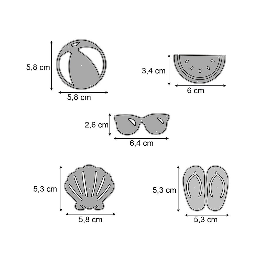 Größenangabe für Stanzschablone Sommer-Set mit Strandball, Sonnenbrille und Sommermotiven