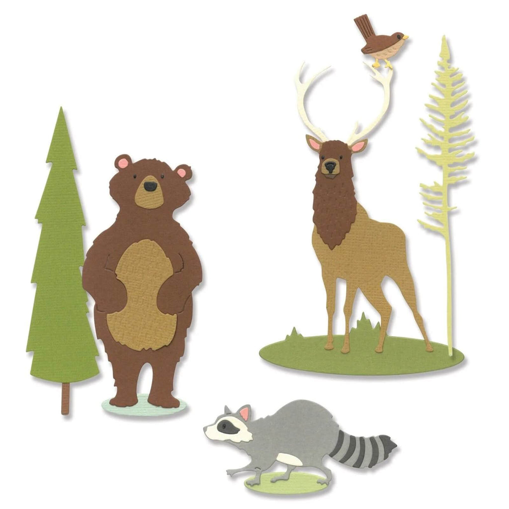 Treffen Sie einen Sizzix-Bären, einen Sizzix-Waschbären und eine Sizzix-Krähe – drei Waldtiere, die die Schönheit der Natur verkörpern.