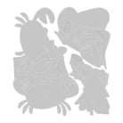 Graue, konturierte Ausschneideformen von abstrakten Tieren, einem Baum und Baumstämmen sind auf Weiß angeordnet - ideal für weihnachtliche Basteleien mit den Sizzix 666313 Thinlits mit Stamps, um einzigartige Weihnachtsfiguren zu kreieren.