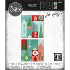 Das Set Sizzix 666335 - Thinlits Stanzschablonen Holiday Blocks von Sizzix enthält 27 geometrische Stanzformen, ideal für festliche Weihnachtsbasteleien wie Bäume, Häuser und Sterne in leuchtenden Farben.