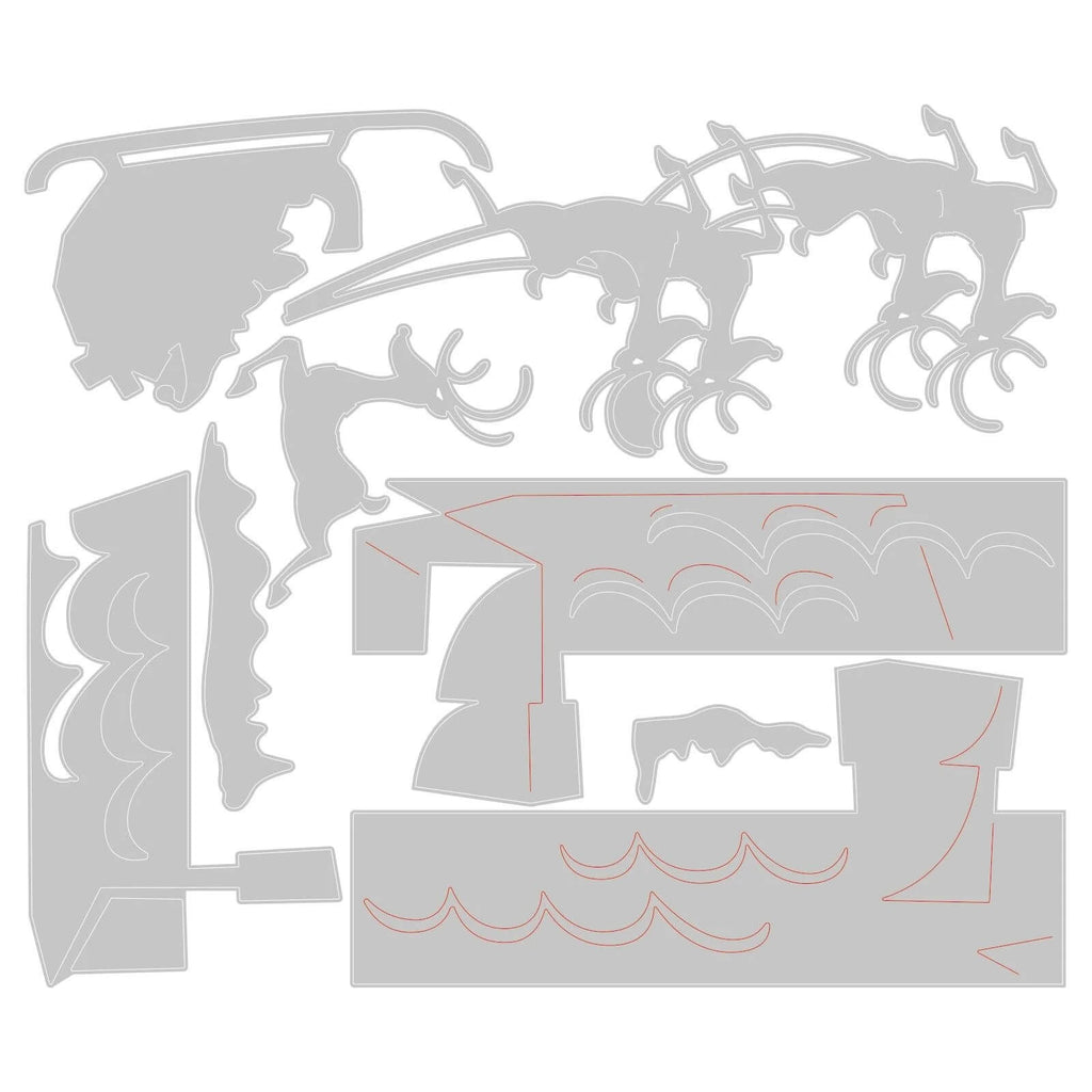 Ein weißes Blatt mit verschiedenen Formen darauf, perfekt für Weihnachtsprojekte. Die Sizzix Thinlits Stanzschablonen Rentierschlitten sind mit diesem Blatt kompatibel, sodass Sie mühelos Formen verschiedener Bauchmuskeln erstellen können.