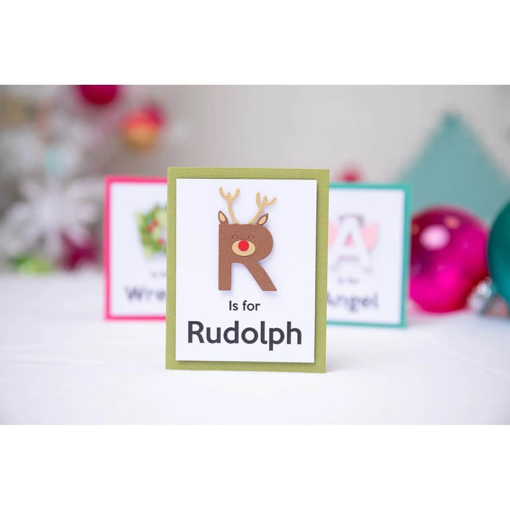 Rudolph das Rentier Weihnachtskarten mit einem festlichen Sizzix • Thinlits Die Set Weihnachtsalphabet.