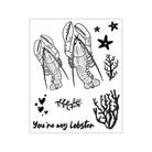 Schwarz-weiße Illustration von zwei Hummern, Korallen, Seesternen und Herzen mit dem Text "You're my Lobster" - ideal für kreative Projekte mit dem Sizzix 666671 Framelits Stanzenset mit Stempeln You're my Lobster (24pcs) von Sizzix.