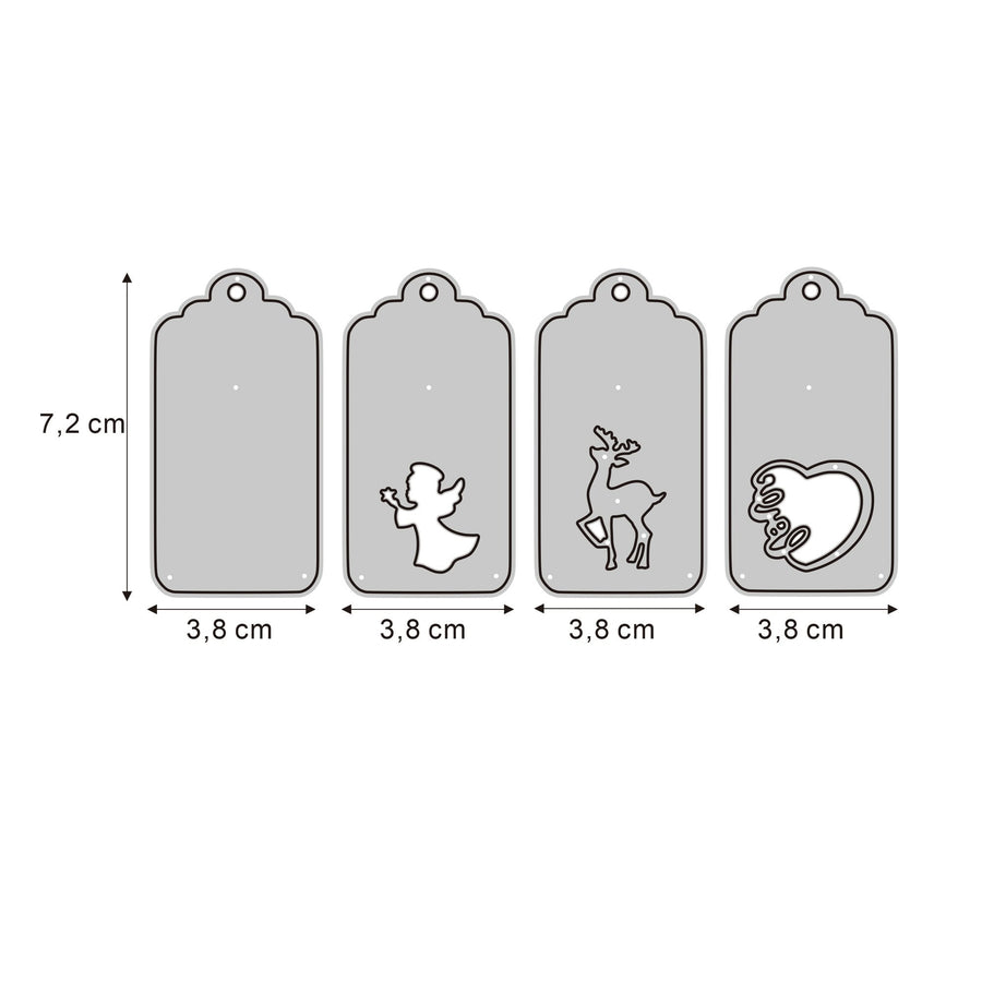 Größenangabe für Stanzschablone Geschenkanhänger Set 4-teilig