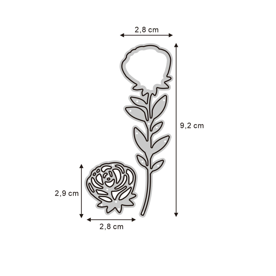 Größenangabe für Stanzschablone Rose Layering-Blume