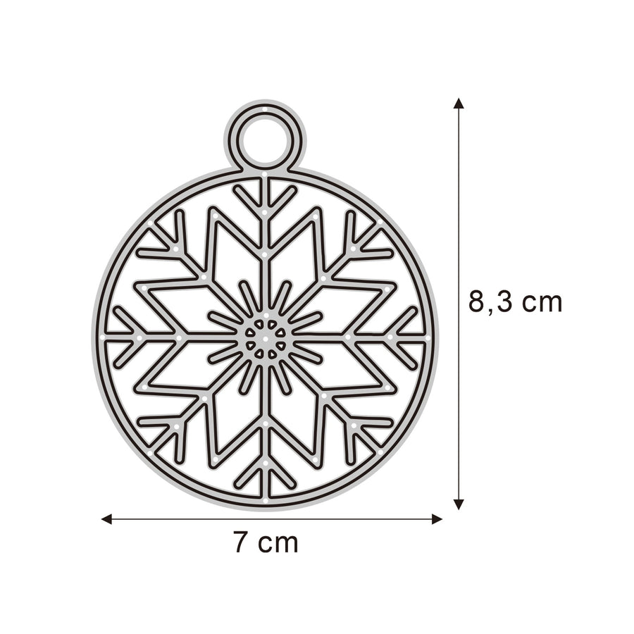 Größenangabe für Stanzschablone Weihnachtskugel mit Eiskristall