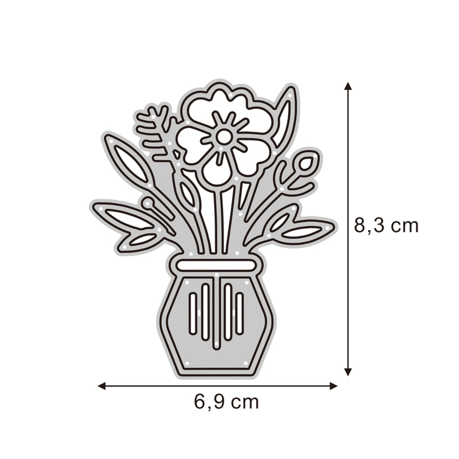 Größenangabe für Stanzschablone Blumenvase im Topf