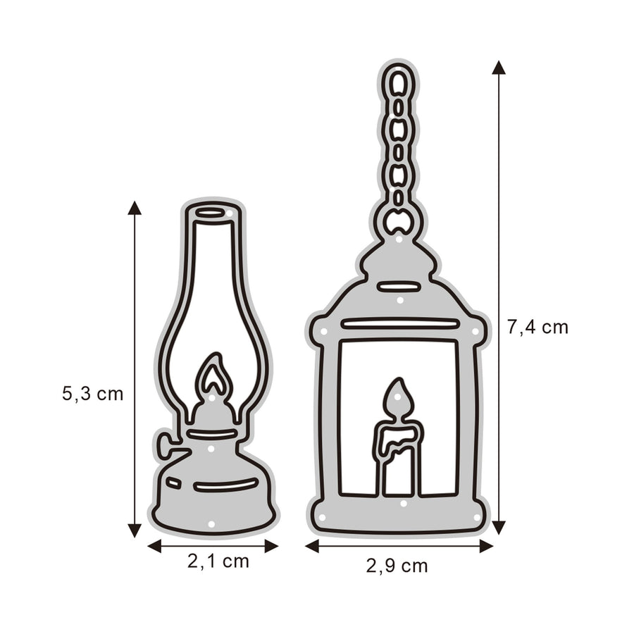 Größenangabe für Stanzschablone Laternen und Lampen Set 2-teilig