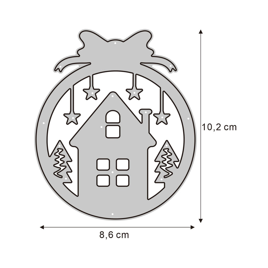 Größenangabe für Stanzschablone Weihnachtskugel mit Haus
