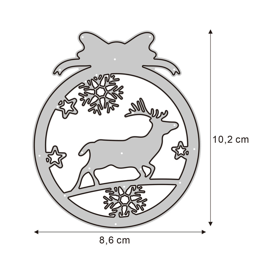 Größenangabe für Stanzschablone Weihnachtskugel Hirsch & Schneeflocken
