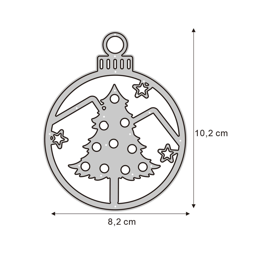 Größenangabe für Stanzschablone Weihnachtskugel mit Tannenbaum