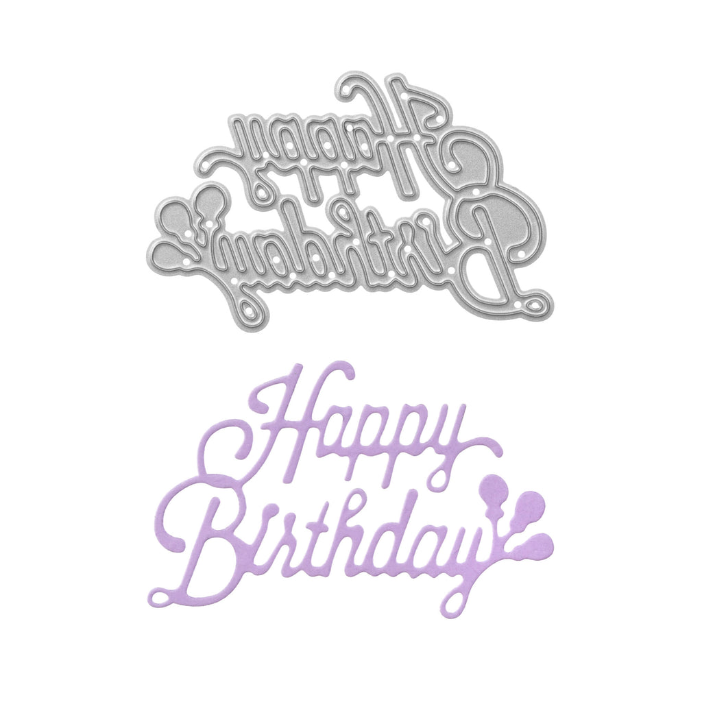 Stanzenshop.de's Stanzschablone Schriftzug Happy Birthday mit Luftballons zum Gestalten einer wunderschönen Geburtstagskarte.