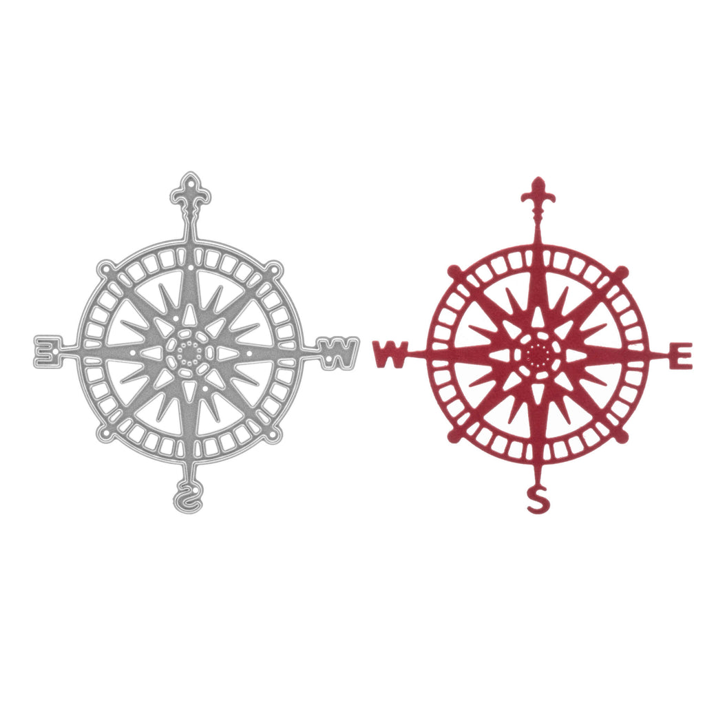 Zwei Stanzenschop.de Stanzschablone Kompass, Meer, Maritim-Symbole auf weißem Hintergrund.
