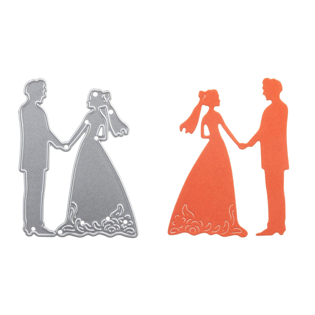 Ein atemberaubendes Paar Stanzschablonen-Brautpaar-Silhouetten aus Metall zum Stanzen oder Hochzeitseinladungen. Perfekt als Hochzeitsdekoration oder zum Erstellen wunderschöner Stanzschablonen-Projekte von Stanzenshop.de.