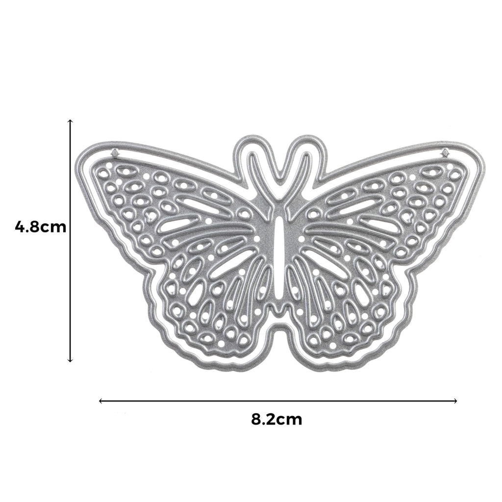 Ein Bild einer Stanzschablone Schmetterling mit extra Umriss von Stanzenshop.de mit Maßangaben.