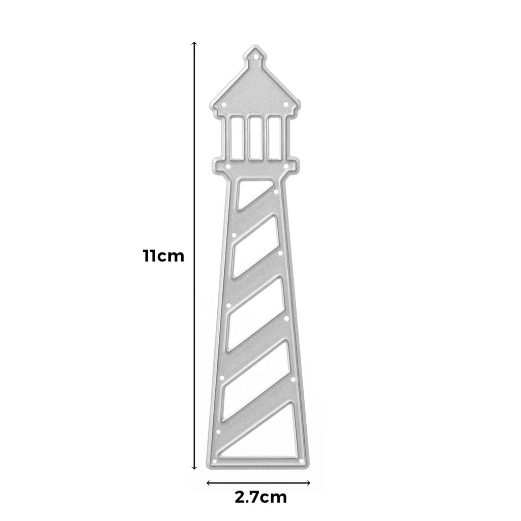 Eine Stanzschablone Großer Leuchtturm, Bild eines Leuchtturms mit Maßangaben von Stanzenshop.de.